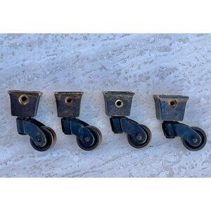 Set Of 4 Vintage Brass Furniture Caster Wheels Tapered Square Socket Mount